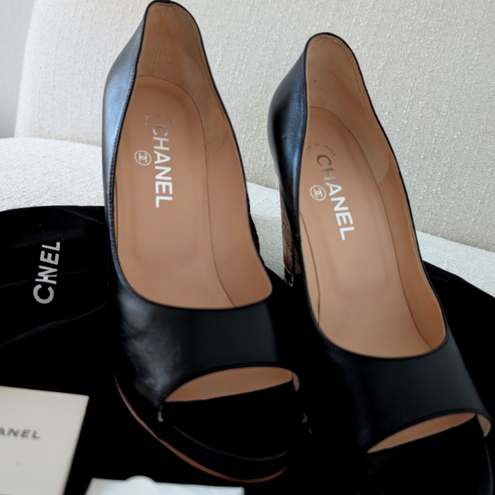 Chanel - Brand New Peep Toe Heel CC Logo Authentic, Size 39